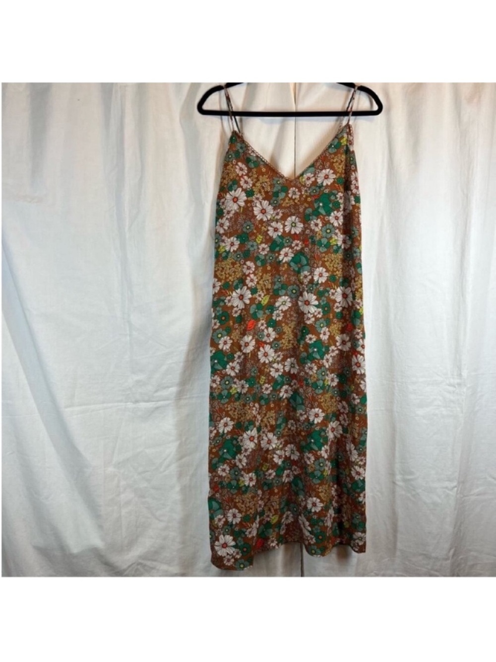 Stitch & pine 70's Retro Floral Slip Midi Dress lightweight
